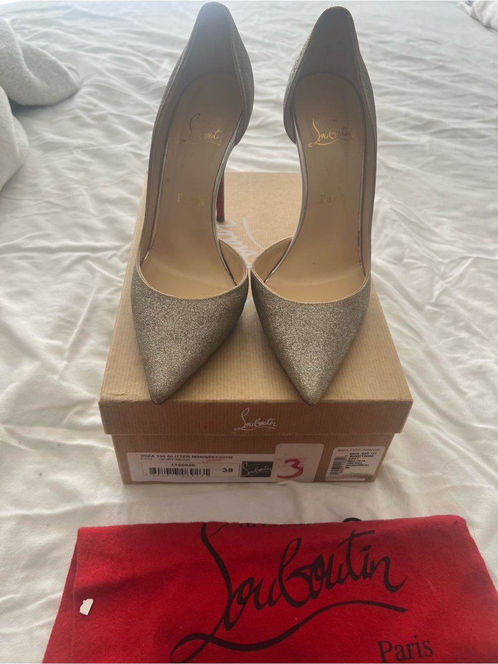 Christian Louboutin Glitter Pointed-Toe Pumps in Gold